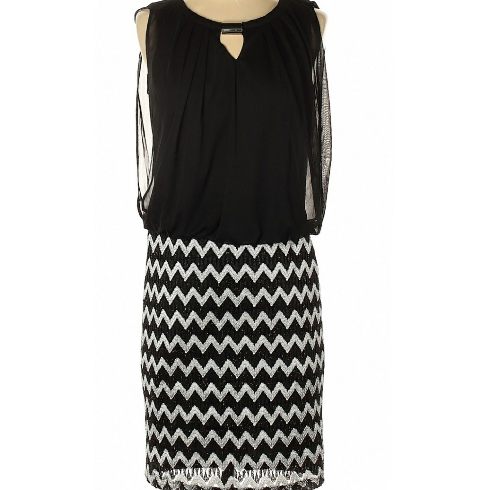 Perceptions Black Chiffon Dress w/Silver Design